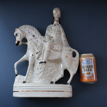 Load image into Gallery viewer, LARGE Antique Victorian STAFFORDSHIRE Figurine. Kilted Scotsman on Horseback. 14 1/2 inches height. Great Display Piece
