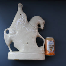 Load image into Gallery viewer, LARGE Antique Victorian STAFFORDSHIRE Figurine. Kilted Scotsman on Horseback. 14 1/2 inches height. Great Display Piece
