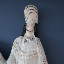 Load image into Gallery viewer, LARGE Antique Victorian STAFFORDSHIRE Figurine. Kilted Scotsman on Horseback. 14 1/2 inches height. Great Display Piece
