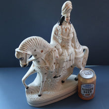 Load image into Gallery viewer, LARGE Antique Victorian STAFFORDSHIRE Figurine. Kilted Scotsman on Horseback. 14 1/2 inches height. Great Display Piece

