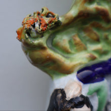 Load image into Gallery viewer, Rarer ANTIQUE Staffordshire Figurine / Spill Vase Featuring a Man and Woman with Dog Standing Beside a Tree
