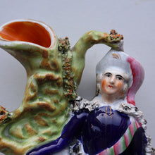 Load image into Gallery viewer, Rarer ANTIQUE Staffordshire Figurine / Spill Vase Featuring a Man and Woman with Dog Standing Beside a Tree

