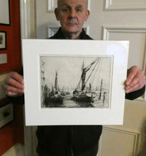 Load image into Gallery viewer, 1920s Original Pencil Signed Limited Edition Etching &quot;Thames Barges&quot; by Aileen Mary Elliott
