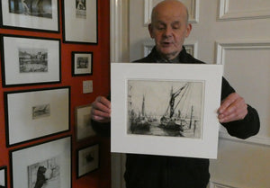 1920s Original Pencil Signed Limited Edition Etching "Thames Barges" by Aileen Mary Elliott