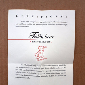 BOXED Collectable Miniature Steiff Club Membership Gift 2004. Pale Blue Bear with Certifcate