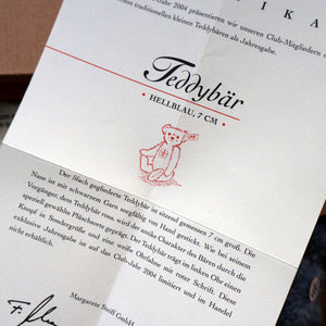 BOXED Collectable Miniature Steiff Club Membership Gift 2004. Pale Blue Bear with Certifcate