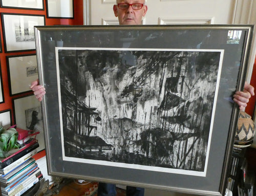 SCOTTISH ART. Huge 1980s Piranesi Inspired Etching Carceri Construction Site by Jo Ganter, RSA
