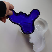 Load image into Gallery viewer, Vintage Finnish Shallow Blue Glass Savoy Vase. Mid Century Design by Alvar Aalto for Iittala, Finland
