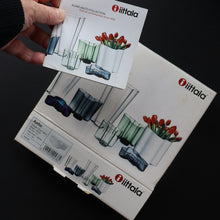 Load image into Gallery viewer, 1980s Finnish Shallow White Glass Savoy Vase. Designer Alvar Aalto for Iittala, Finland. Original Box
