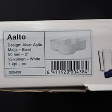 Load image into Gallery viewer, 1980s Finnish Shallow White Glass Savoy Vase. Designer Alvar Aalto for Iittala, Finland. Original Box
