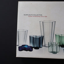 Load image into Gallery viewer, 1980s Finnish Shallow White Glass Savoy Vase. Designer Alvar Aalto for Iittala, Finland. Original Box
