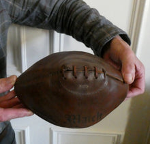 Load image into Gallery viewer, Vintage Thick Brown Leather Miniature Lace-Up RUGBY BALL. Inscribed Match
