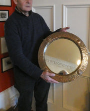 Load image into Gallery viewer, Antique EDWARDIAN Beaten Copper Liberty &amp; Co. ARTS AND CRAFTS Round Mirror
