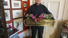 Load image into Gallery viewer, EXCEPTIONALLY LONG. Antique CELTIC REVIVAL Brass Planter with Repousse Knotword Pattern &amp; Ball Feet
