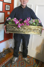 Load image into Gallery viewer, EXCEPTIONALLY LONG. Antique CELTIC REVIVAL Brass Planter with Repousse Knotword Pattern &amp; Ball Feet

