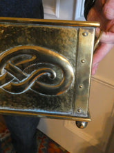Load image into Gallery viewer, EXCEPTIONALLY LONG. Antique CELTIC REVIVAL Brass Planter with Repousse Knotword Pattern &amp; Ball Feet
