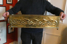 Load image into Gallery viewer, EXCEPTIONALLY LONG. Antique CELTIC REVIVAL Brass Planter with Repousse Knotword Pattern &amp; Ball Feet 
