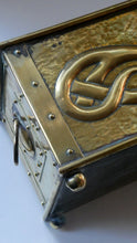 Load image into Gallery viewer, EXCEPTIONALLY LONG. Antique CELTIC REVIVAL Brass Planter with Repousse Knotword Pattern &amp; Ball Feet
