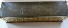 Load image into Gallery viewer, EXCEPTIONALLY LONG. Antique CELTIC REVIVAL Brass Planter with Repousse Knotword Pattern &amp; Ball Feet
