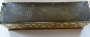 EXCEPTIONALLY LONG. Antique CELTIC REVIVAL Brass Planter with Repousse Knotword Pattern & Ball Feet