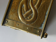 Load image into Gallery viewer, EXCEPTIONALLY LONG. Antique CELTIC REVIVAL Brass Planter with Repousse Knotword Pattern &amp; Ball Feet
