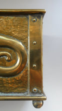 Load image into Gallery viewer, EXCEPTIONALLY LONG. Antique CELTIC REVIVAL Brass Planter with Repousse Knotword Pattern &amp; Ball Feet
