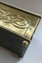 Load image into Gallery viewer, EXCEPTIONALLY LONG. Antique CELTIC REVIVAL Brass Planter with Repousse Knotword Pattern &amp; Ball Feet
