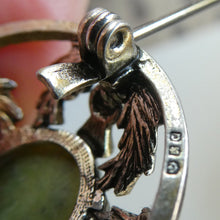 Load image into Gallery viewer, 1970s Scottish Silver Brooch with Green Marble / Agate Stone. Hallmarked Edinburgh 1971
