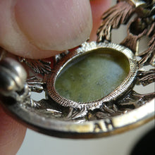 Load image into Gallery viewer, 1970s Scottish Silver Brooch with Green Marble / Agate Stone. Hallmarked Edinburgh 1971
