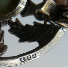 Load image into Gallery viewer, 1970s Scottish Silver Brooch with Green Marble / Agate Stone. Hallmarked Edinburgh 1971
