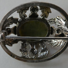 Load image into Gallery viewer, 1970s Scottish Silver Brooch with Green Marble / Agate Stone. Hallmarked Edinburgh 1971
