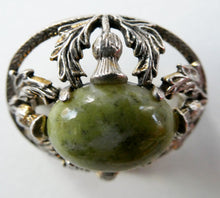 Load image into Gallery viewer, 1970s Scottish Silver Brooch with Green Marble / Agate Stone. Hallmarked Edinburgh 1971
