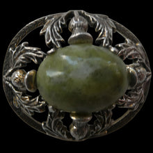 Load image into Gallery viewer, 1970s Scottish Silver Brooch with Green Marble / Agate Stone. Hallmarked Edinburgh 1971
