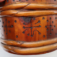 Load image into Gallery viewer, 19th Century. Antique Carved Norwegian Pine Lidded Groat Porridge Pot; c 1860
