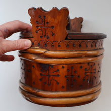 Load image into Gallery viewer, 19th Century. Antique Carved Norwegian Pine Lidded Groat Porridge Pot; c 1860

