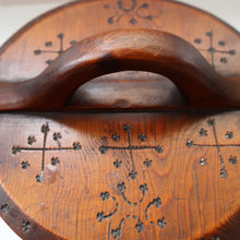 Load image into Gallery viewer, 19th Century. Antique Carved Norwegian Pine Lidded Groat Porridge Pot; c 1860
