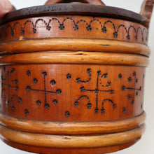 Load image into Gallery viewer, 19th Century. Antique Carved Norwegian Pine Lidded Groat Porridge Pot; c 1860
