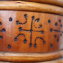 Load image into Gallery viewer, 19th Century. Antique Carved Norwegian Pine Lidded Groat Porridge Pot; c 1860
