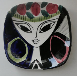 1950s Norwegian STAVANGERFLINT Decorative Plate with Stylised Lady. Designed by Inger Waage