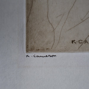 SCOTTISH ART: Katherine (Kate) Cameron (1874- 1965). Large 1920s Etching with Butterflies and Harebells. SIGNED