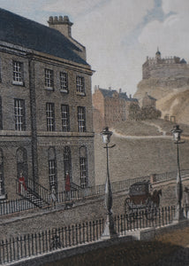 SCOTTISH ART. Georgian Engraving 1804 by James Fittler after John Claude Nattes, Edinburgh Castle from Registar House. FRAMED