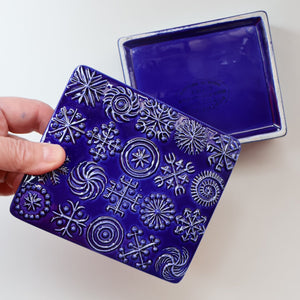 Vintage PORTMEIRION Glossy Blue TOTEM Ceramic Lidded Box or Butter Dish