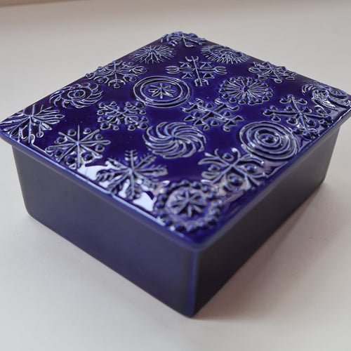 Vintage PORTMEIRION Glossy Blue TOTEM Ceramic Lidded Box or Butter Dish