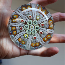 Load image into Gallery viewer, Scottish Strathearn Paperweight with Millefiori Canes and Latticino Eight Spokes. S and 71 Canes
