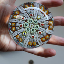 Load image into Gallery viewer, Scottish Strathearn Paperweight with Millefiori Canes and Latticino Eight Spokes. S and 71 Canes
