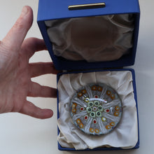 Load image into Gallery viewer, Scottish Strathearn Paperweight with Millefiori Canes and Latticino Eight Spokes. S and 71 Canes
