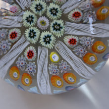 Load image into Gallery viewer, Scottish Strathearn Paperweight with Millefiori Canes and Latticino Eight Spokes. S and 71 Canes
