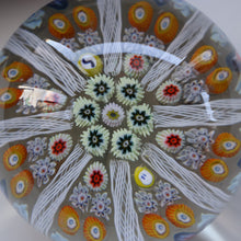Load image into Gallery viewer, Scottish Strathearn Paperweight with Millefiori Canes and Latticino Eight Spokes. S and 71 Canes
