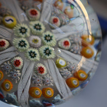 Load image into Gallery viewer, Scottish Strathearn Paperweight with Millefiori Canes and Latticino Eight Spokes. S and 71 Canes
