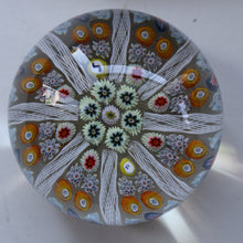 Load image into Gallery viewer, Scottish Strathearn Paperweight with Millefiori Canes and Latticino Eight Spokes. S and 71 Canes
